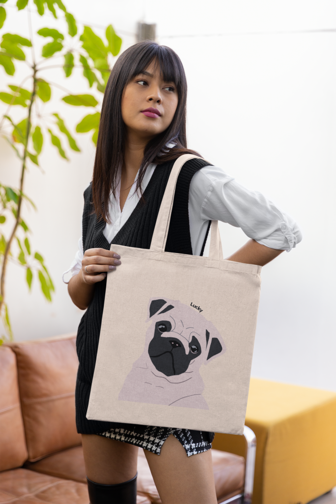 Chica totebag ilustracion personalizada solo color