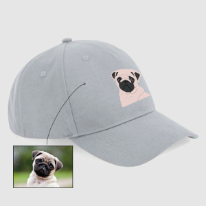 Gorra-ilustracion-personalizada-color-gris-color-perro foto
