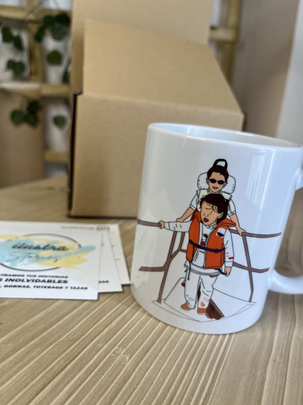 Taza blanca ilustración personalizada foto hijos