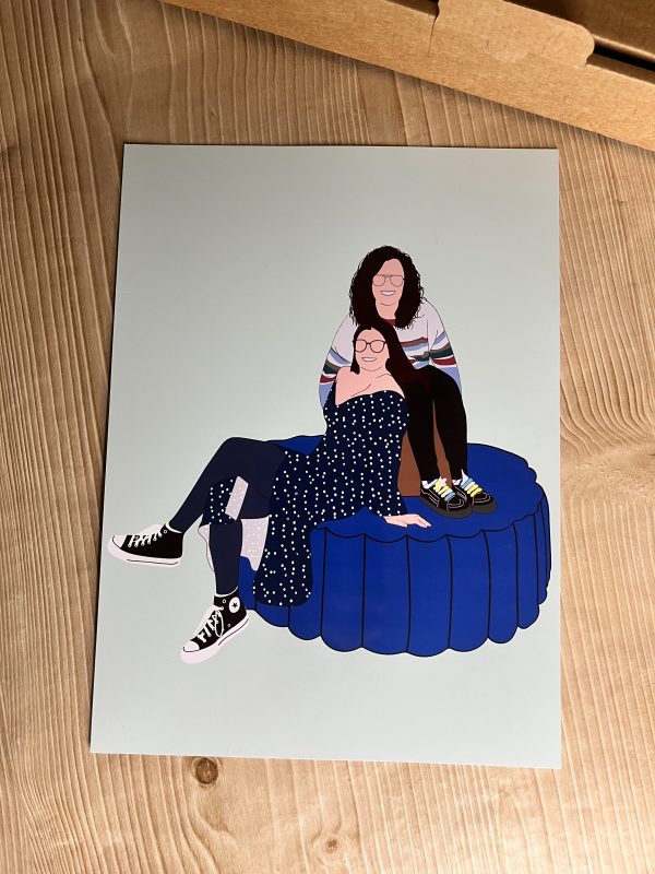 Lámina ilustración personalizada de una foto hermanas