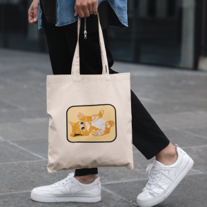 Chico con totebag ilustracion mascota con marco