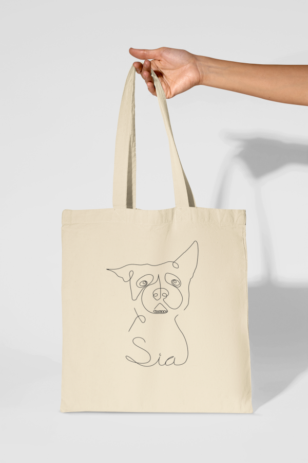 Totebag silueta personalizada mascota nombre caligráfico