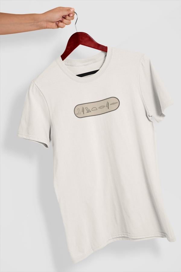 Camiseta beige jeroglifico marron centro