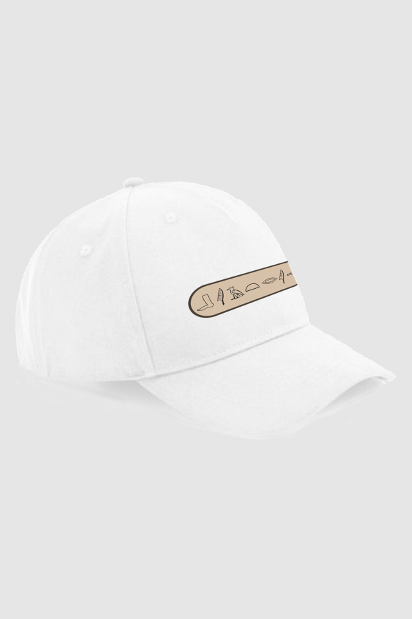 Gorra-blanca-jeroglifico-marron-horizontal