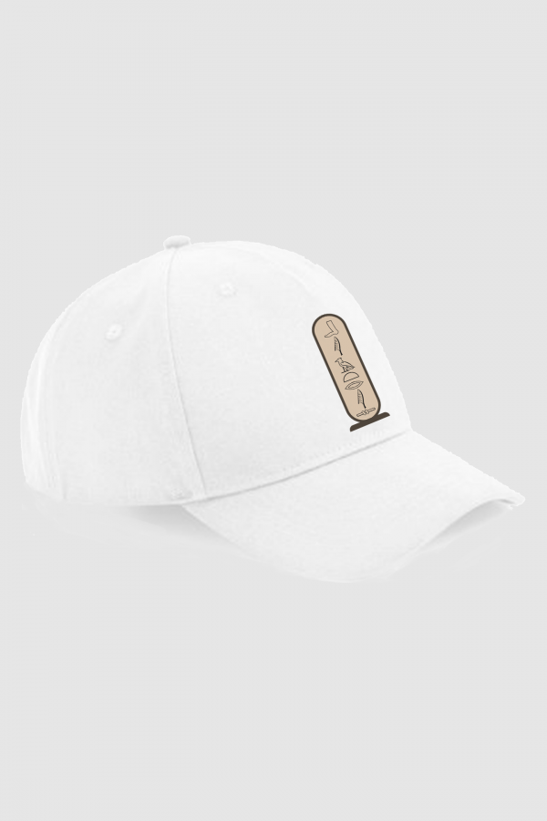 Gorra-blanca-jeroglifico-marron-vertical