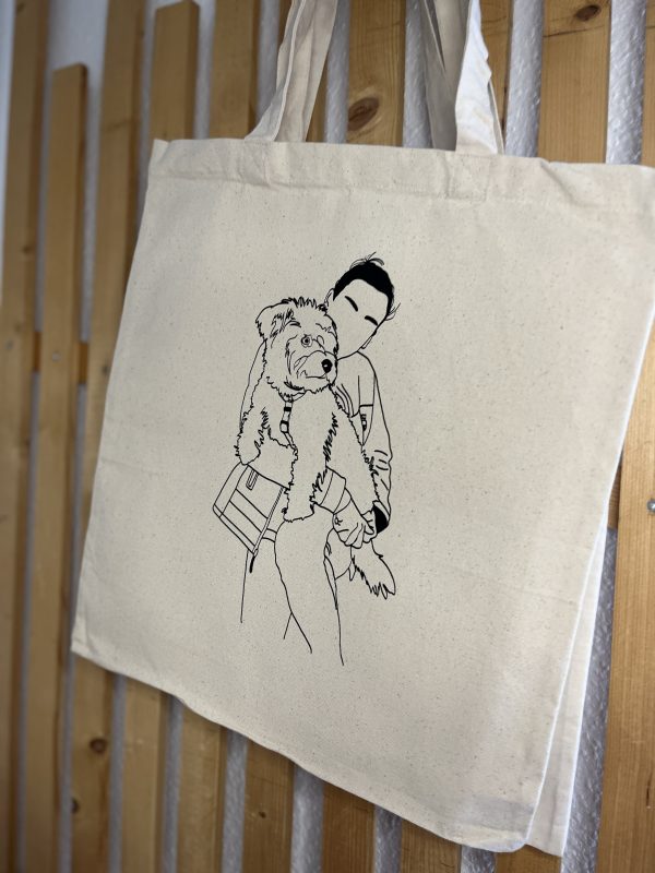 Totebag ilustración personalizada silueta foto con mi perro