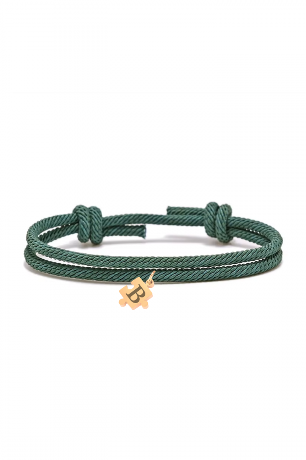 Pulsera-cuerda-verde-puzzle-dorado
