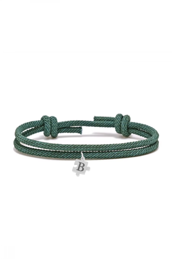 Pulsera-cuerda-verde-puzzle-plata