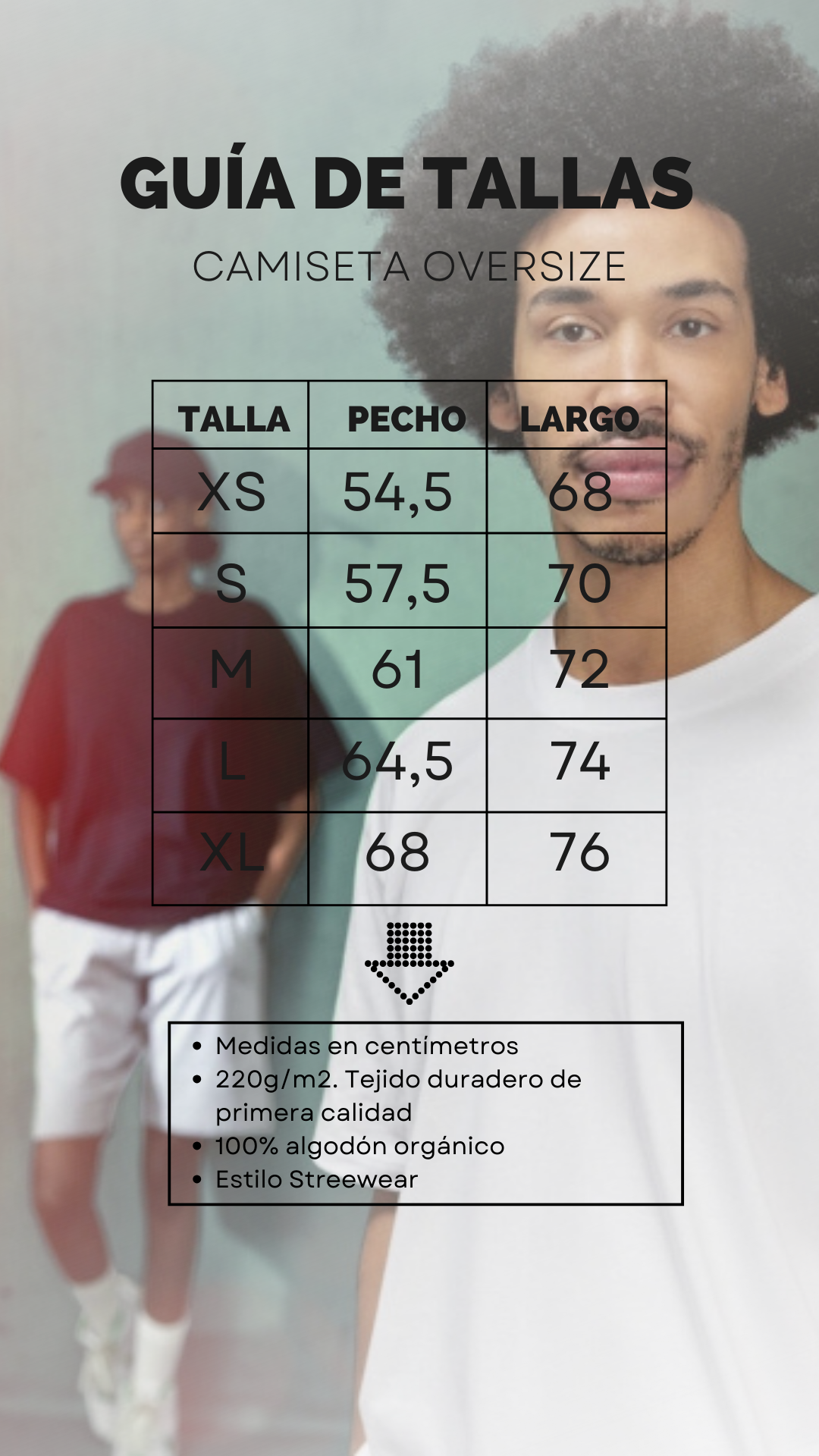 Guía de tallas camiseta oversize